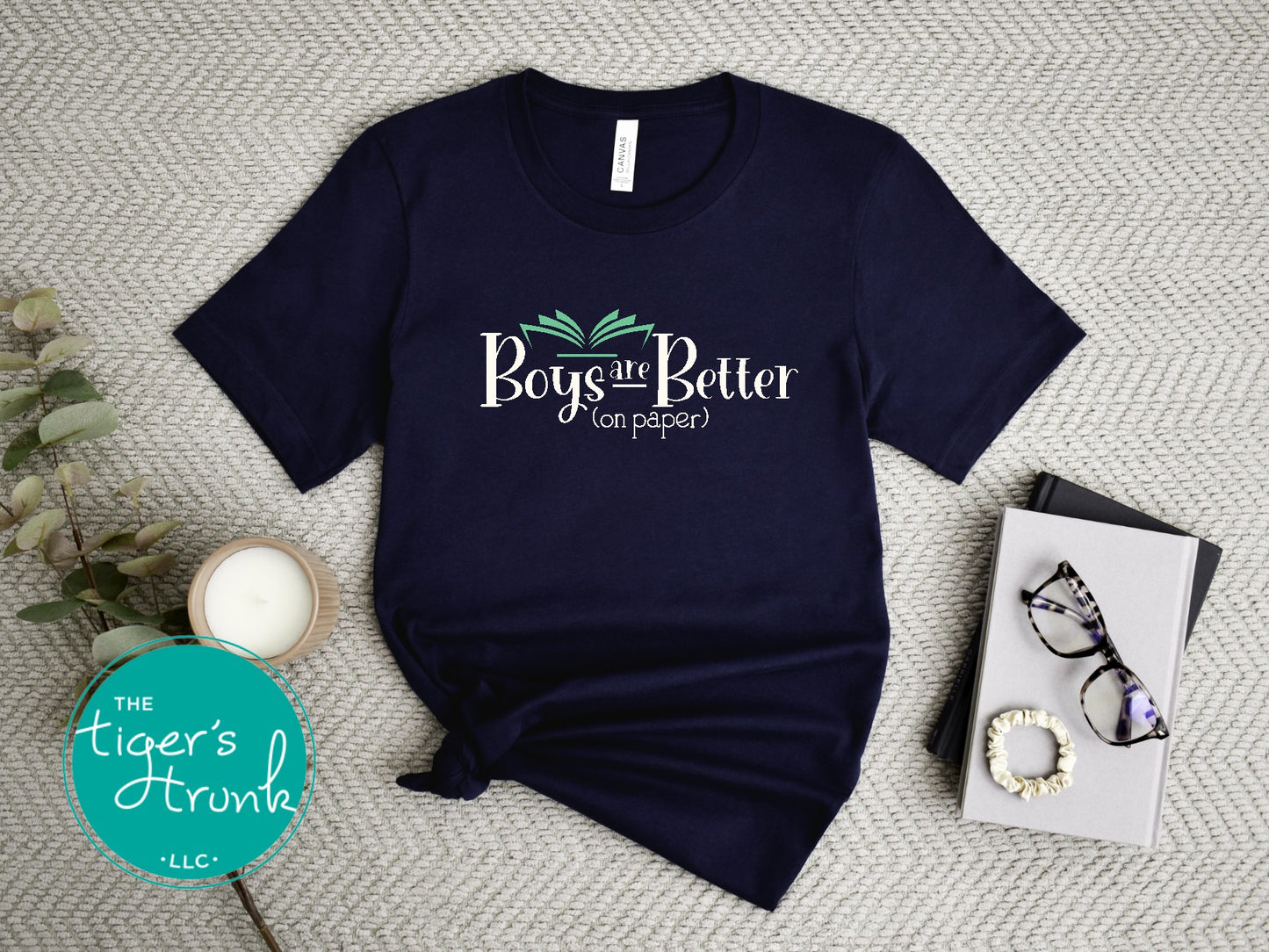 Book-themed t-shirt with Boys Are Better on Paper design, perfect for book lovers and romance readers