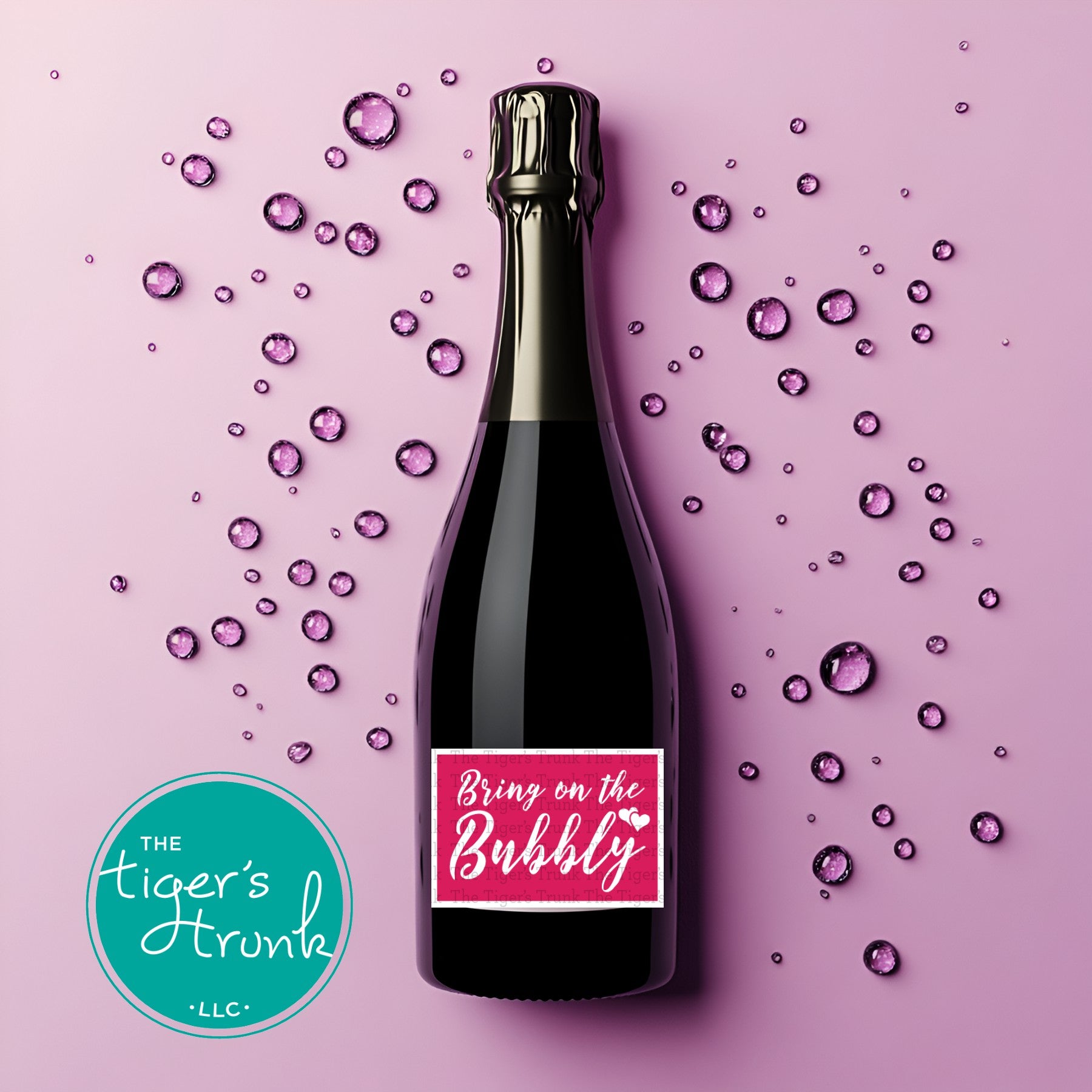 Printable champagne bottle label with "Bring on the Bubbly," ideal for festive occasions like Valentine’s or anniversaries.