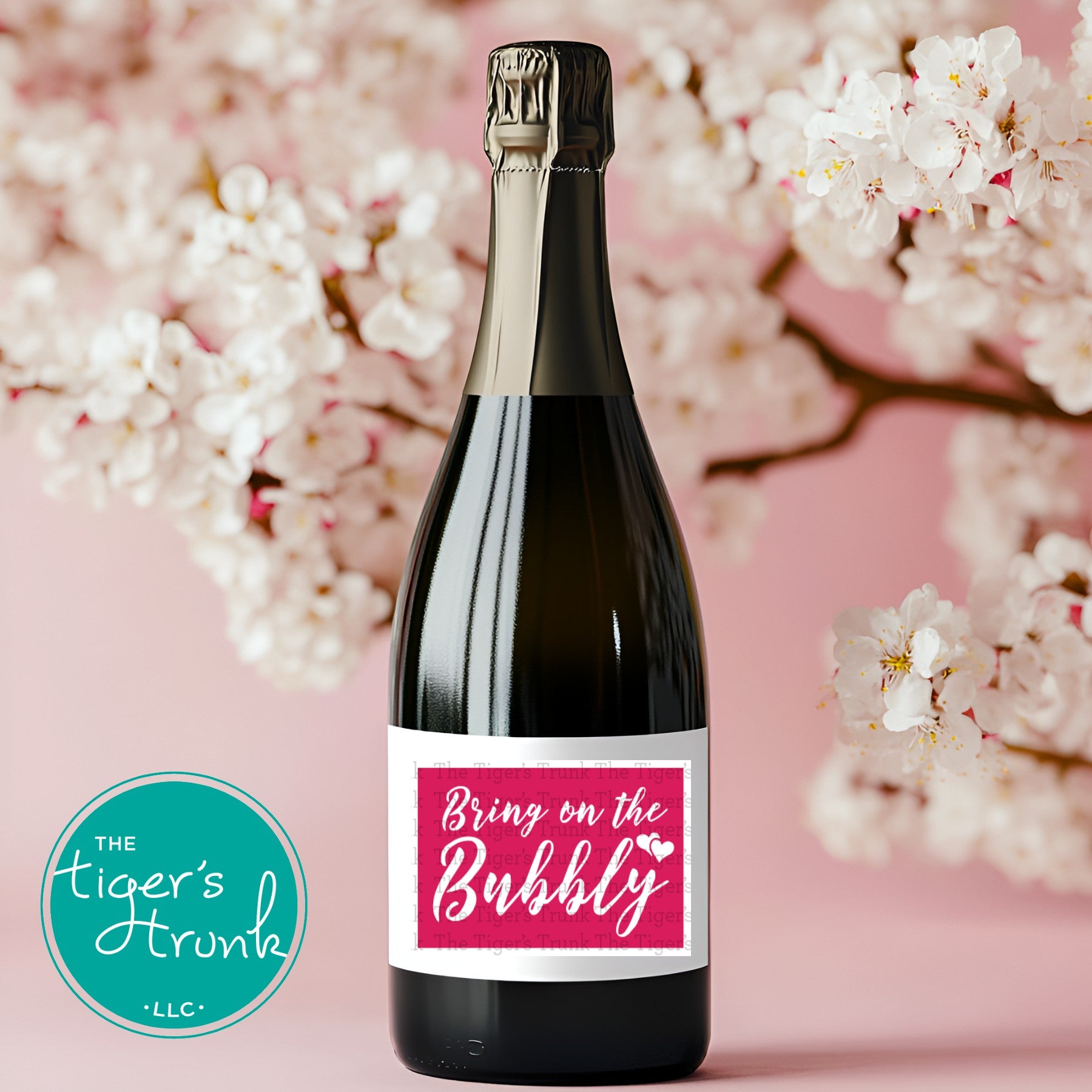 Printable champagne bottle label with "Bring on the Bubbly," ideal for festive occasions like Valentine’s or anniversaries.