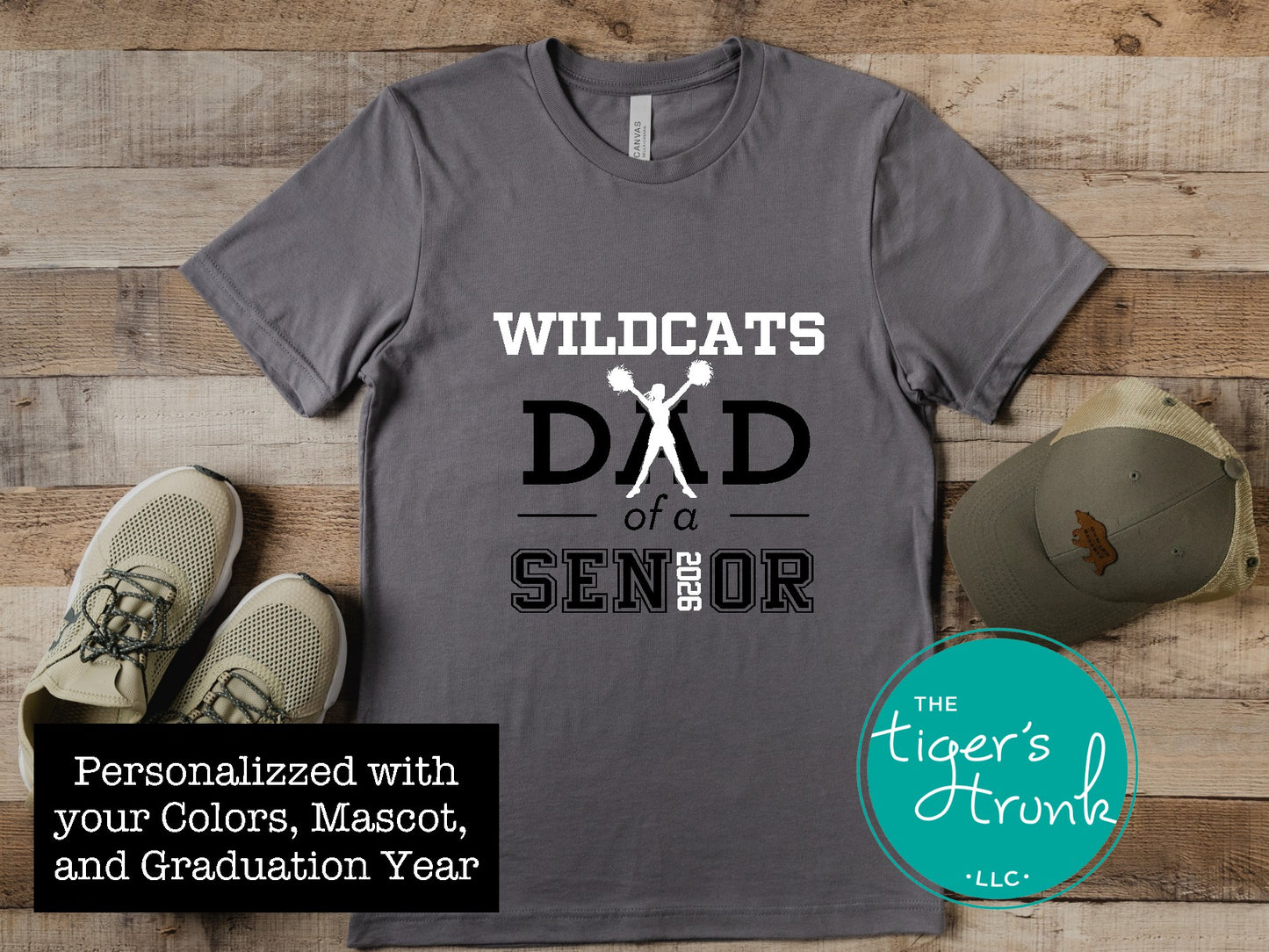 gray senior dad shirt personalized with wildcats mascot and graduation year