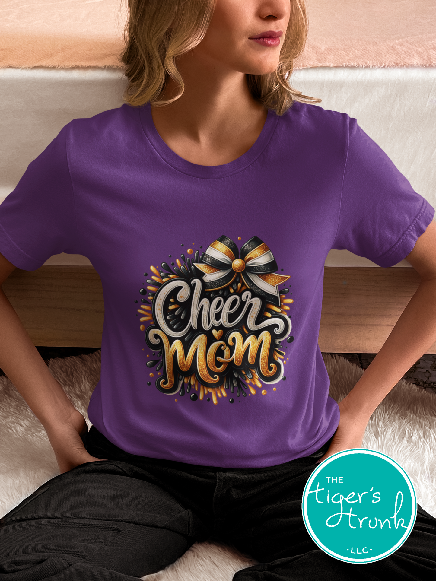 Purple, Black, and Gold Cheer Mom T-Shirt