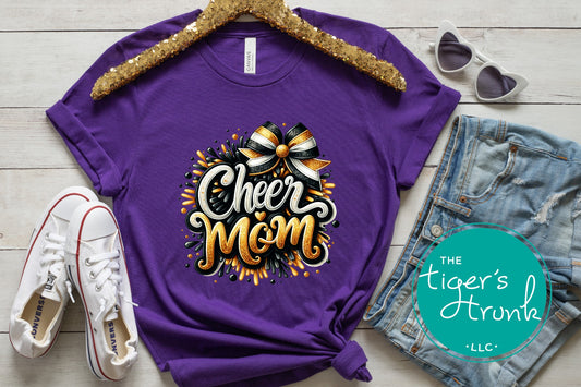 Purple, Black, and Gold Cheer Mom T-Shirt