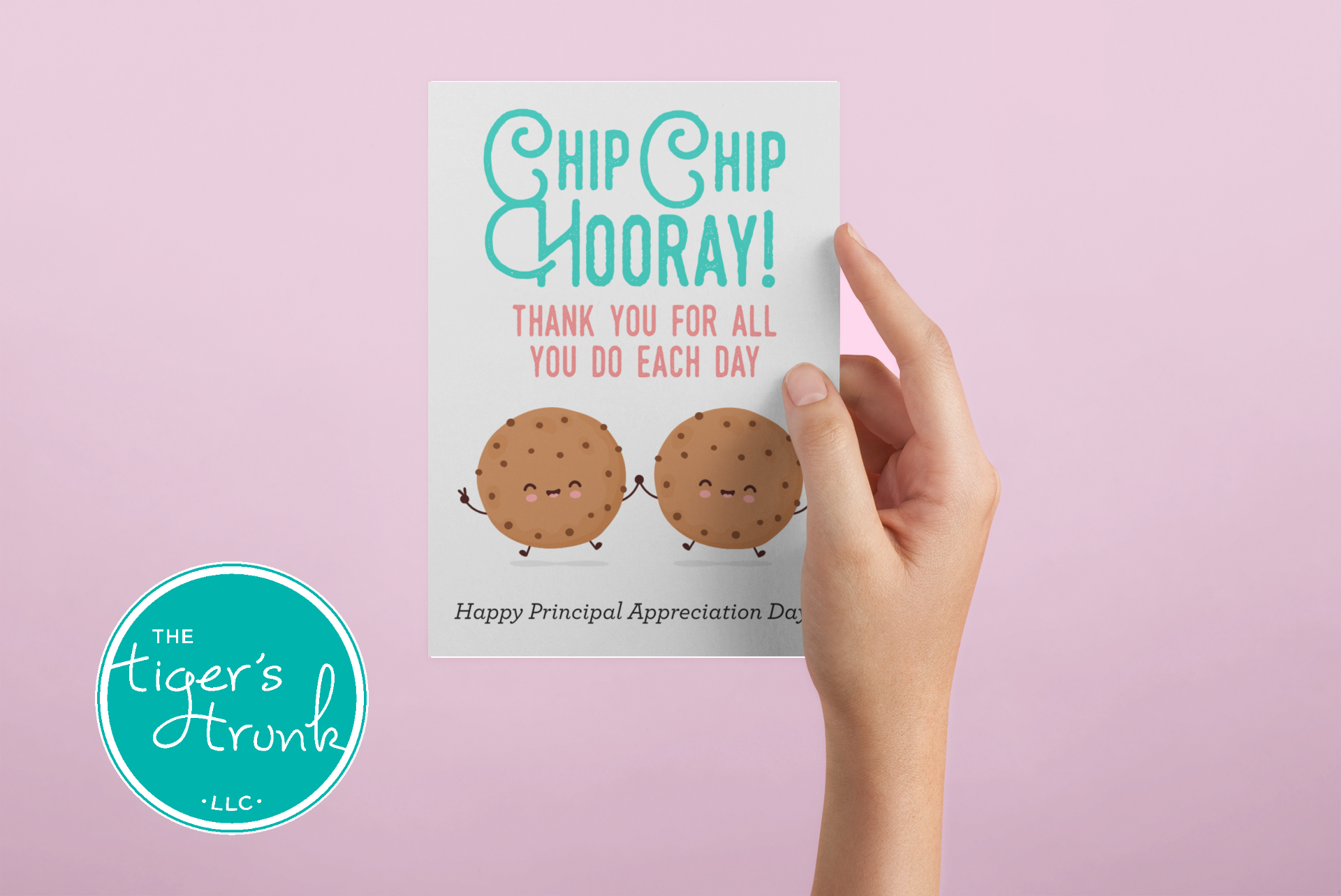 Printable Principal Appreciation card with a cookie theme and a fun thank-you message, available as an instant digital download in PDF format.