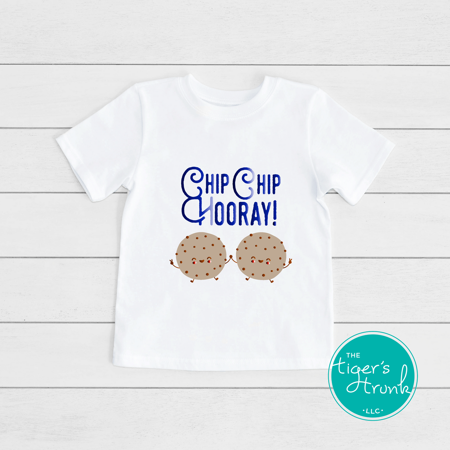 Valentine’s Day t-shirt featuring the phrase "Chip Chip Hooray" with a cookie design, perfect for kids and festive celebrations.