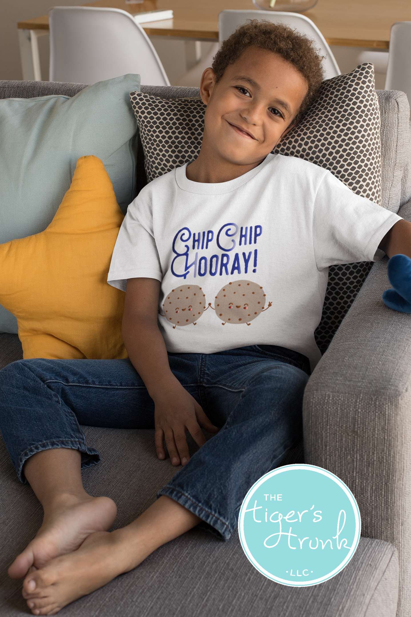 Valentine’s Day t-shirt featuring the phrase "Chip Chip Hooray" with a cookie design, perfect for kids and festive celebrations.