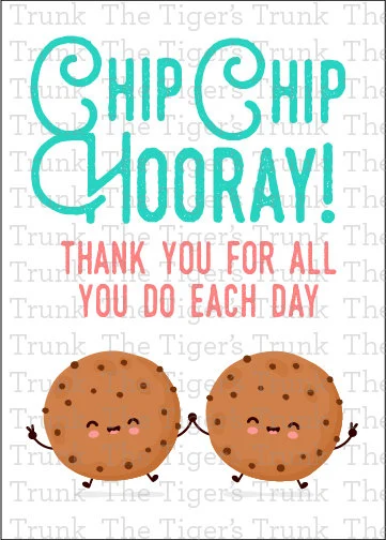 Printable thank you card with a cookie-themed design and Hooray! Thank You for All You Do Each Day! message