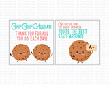 Thank You Card | Chip Chip Hooray Thank You For All You Do Each Day | No Matter How the Cookie Crumbles You're the Best Staff Around | Instant Download | Printable Tags