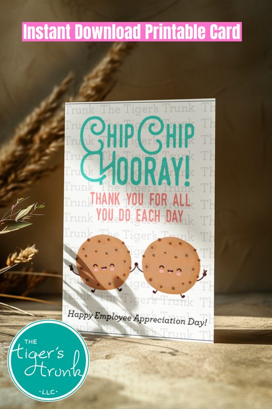 Printable employee appreciation card with a cookie-themed design and Hooray! Thank You for All You Do Each Day! message