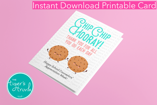 Printable cookie-themed thank you card for school counselors and staff, perfect for appreciation gifts.