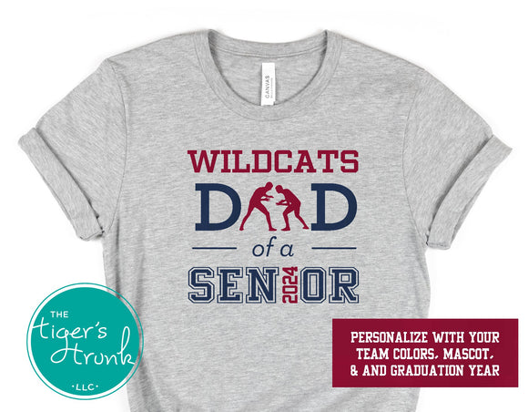 Wrestling Shirt | Mascot Shirt | Dad of a Senior | Class of 2024 | Short-Sleeve Shirt