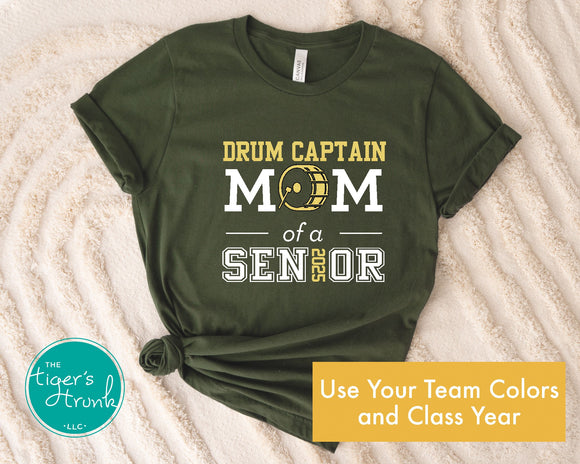Band Shirt | Drum Captain Mom of a Senior | Bass Drum | Class of 2025 | Short-Sleeve Shirt