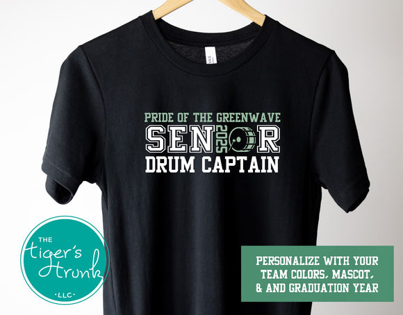 Band Shirt | Senior Shirt | Class of 2025 | Senior Drum Captain | Bass Drum | Short-Sleeve Shirt