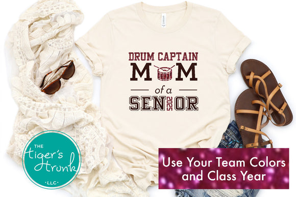Band Shirt | Drum Captain Mom of a Senior | Snare Drum | Class of 2025 | Short-Sleeve Shirt