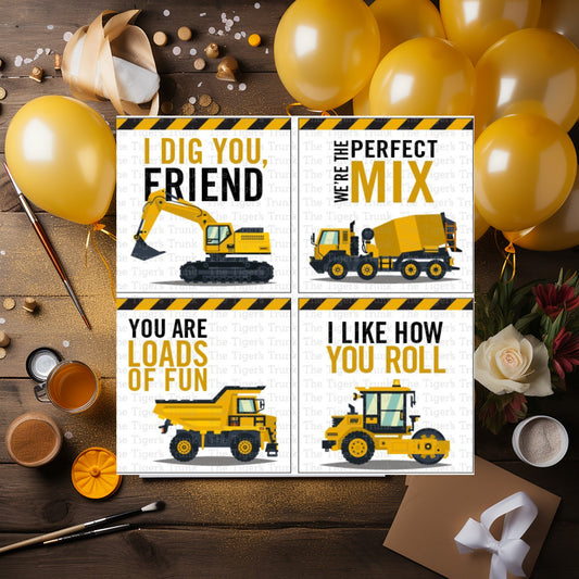 Printable construction-themed birthday thank you goody bag tags, ideal for kids’ party favors, available as a digital download.