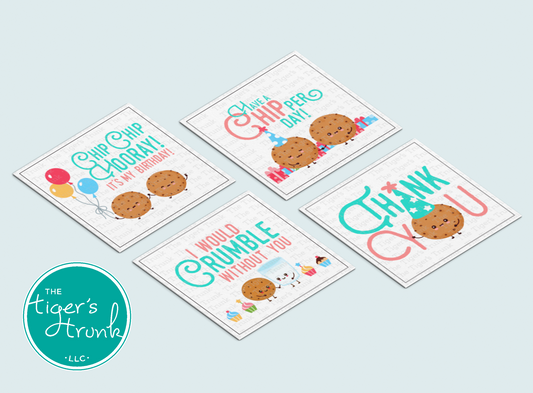 Printable cookie-themed birthday party treat bag tags, ideal for kids’ party favors and decorations, available as an instant download.