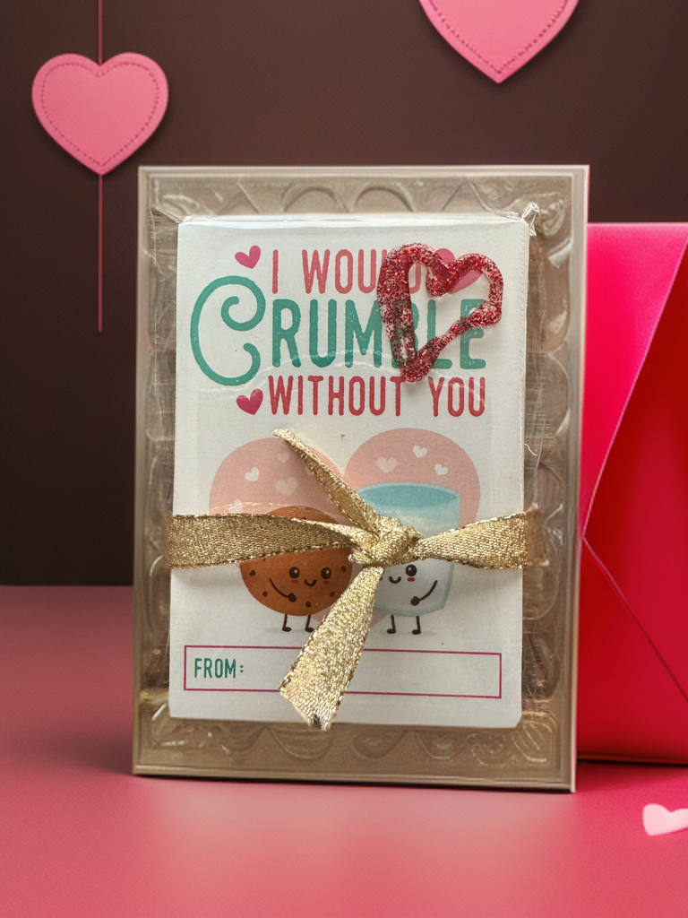 Set of printed cookie-themed Valentine cards featuring fun designs and playful phrases, perfect for kids and classroom exchanges.