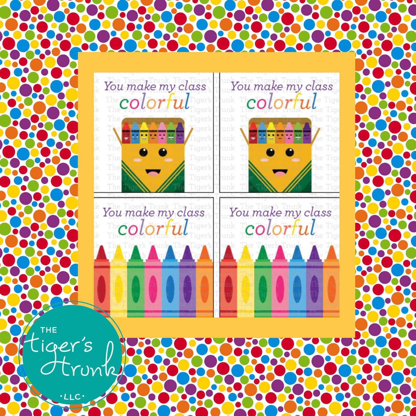 Back-to-school cards with a crayon theme featuring the message "You Make My Class Colorful," perfect for teachers to welcome students.