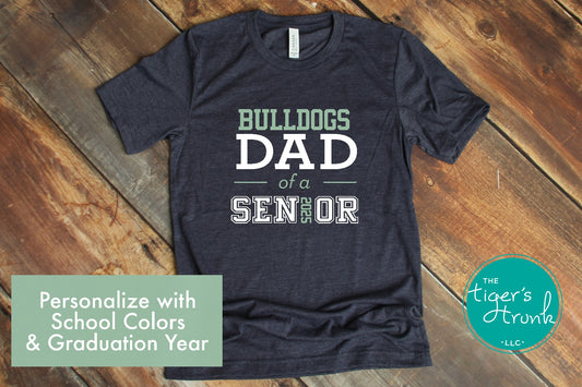 Navy Dad of a Senior 2026 shirt customized with Bulldogs mascot and school colors
