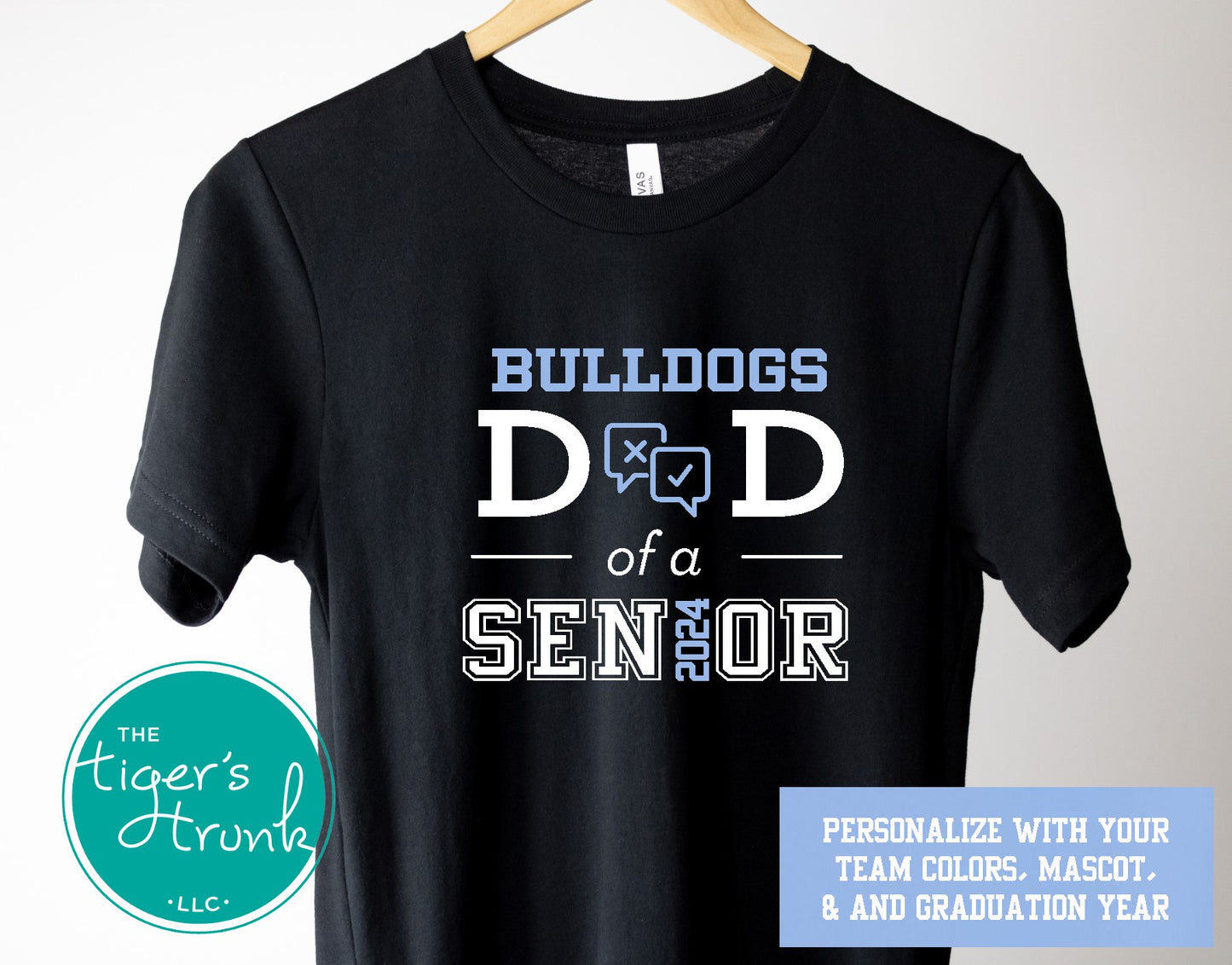 black debate team dad of a senior shirt customized with mascot name team colors and class year