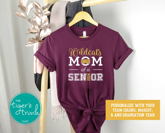 Drama Shirt | Theater Shirt | Mascot Shirt | Mom of a Senior | Class of 2024 | Short-Sleeve Shirt