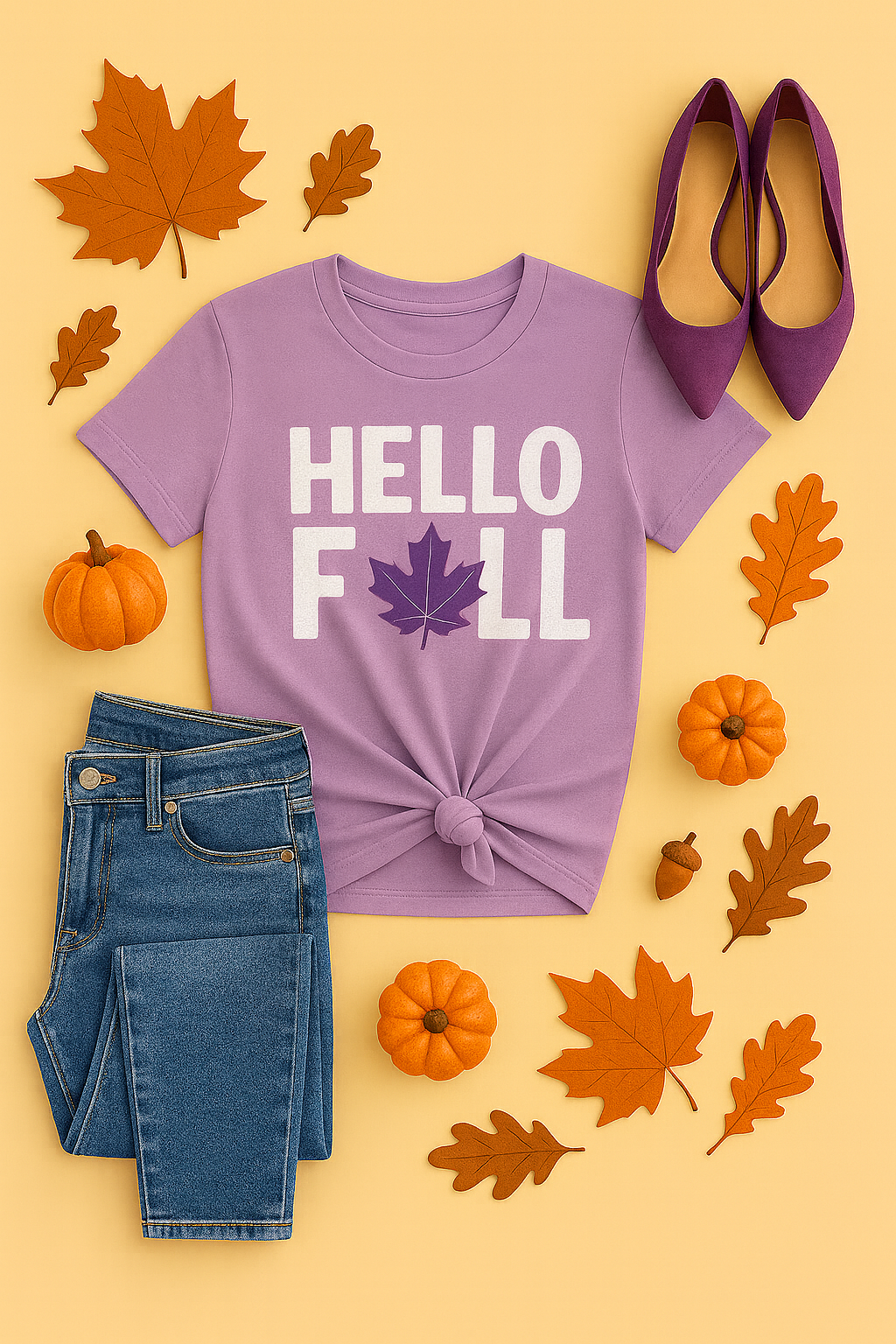 Dark Lavender Mockup PNG with Fall Décor