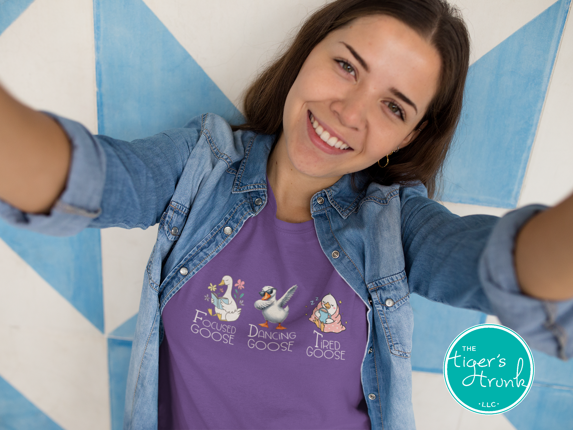 T-shirt featuring three geese labeled Focused Goose, Dancing Goose, and Tired Goose, discreet political humor design