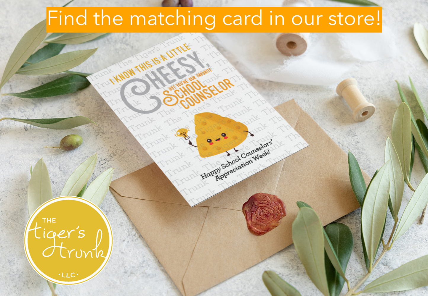 Printable cheese-themed thank you card for school counselors and staff, perfect for appreciation gifts.