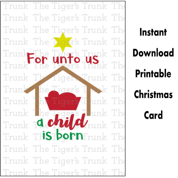 Holiday Gift Tags | For Unto Us a Child is Born | Instant Download | Printable Card