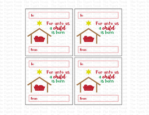 Holiday Gift Tags | For Unto Us a Child is Born | Instant Download | Printable Tags