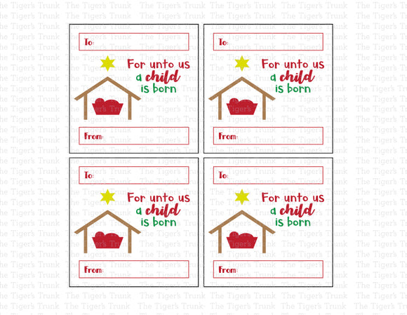 Holiday Gift Tags | For Unto Us a Child is Born | Instant Download | Printable Tags