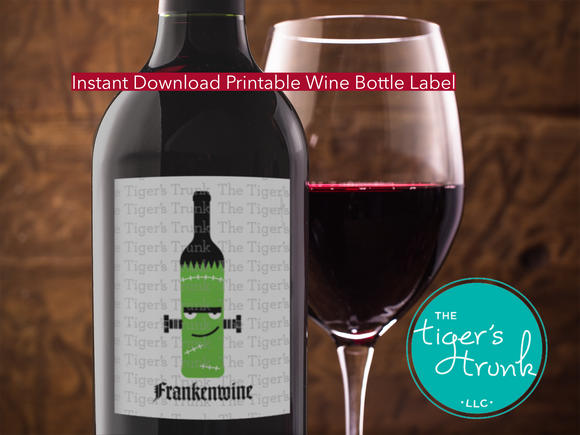 Halloween Wine Bottle Label | Frankenwine | Instant Download | Printable Labels