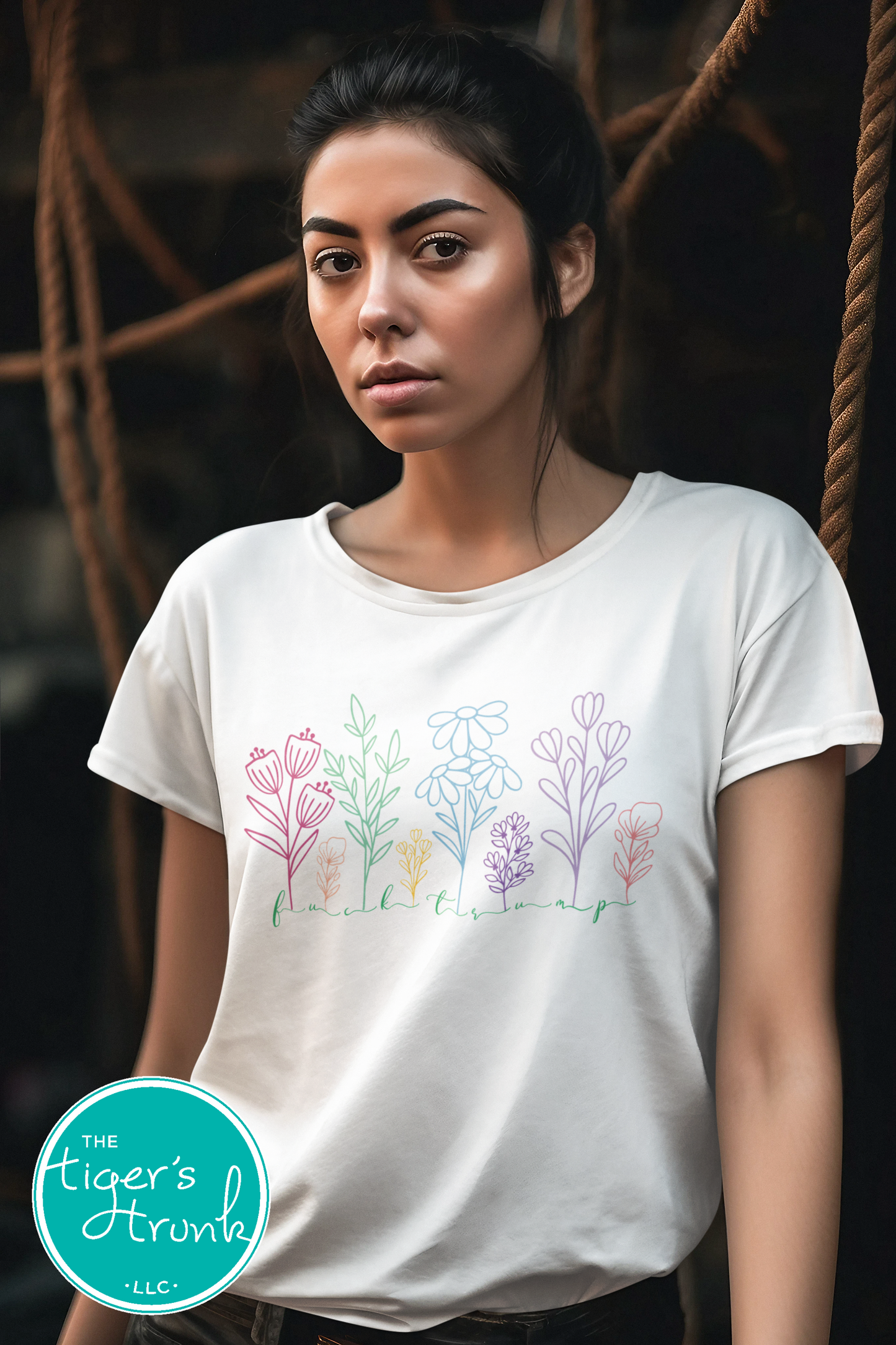 A wildflower-patterned t-shirt with a hidden Fuck Trump message. A subtle yet bold way to express political resistance in today’s climate.