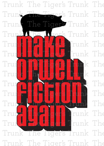 Printable digital greeting card with George Orwell 1984 crossed out and replaced with 2025, political warning, dystopian satire, instant download