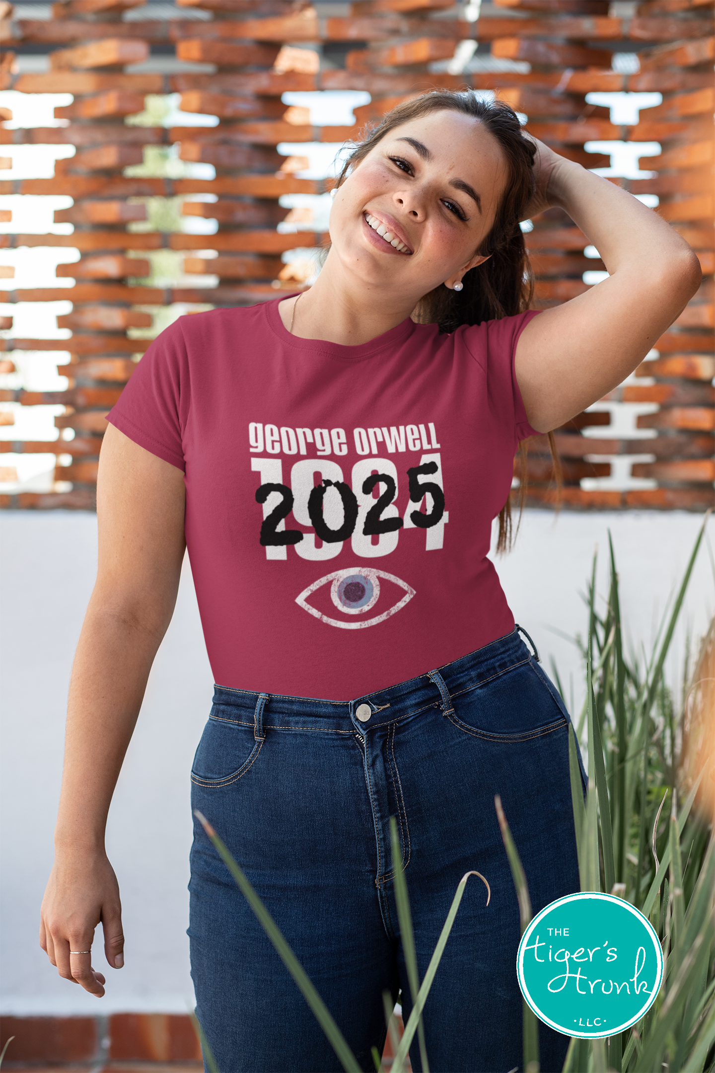 Political activism t-shirt with Orwell 1984 2025 message, free speech, government overreach warning, and dystopian satire