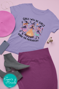 Halloween Shirt | Women's Rights Shirt | Girls Will Be Girls, Burn the Patriarchy | Short-Sleeve Shirt