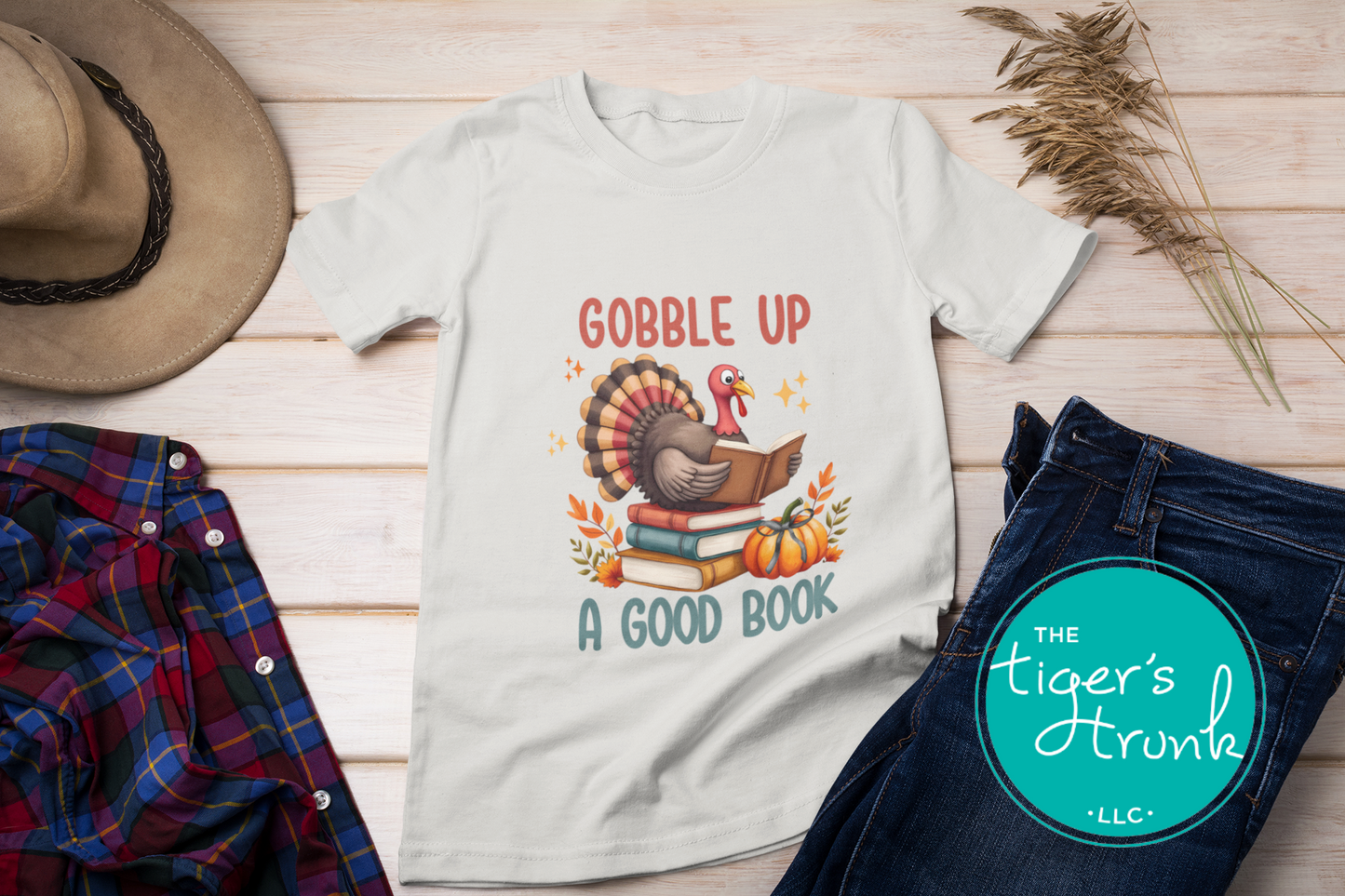 Thanksgiving Shirt | Bookish Shirt | Gobble Up a Good Book | Short-Sleeve Shirt