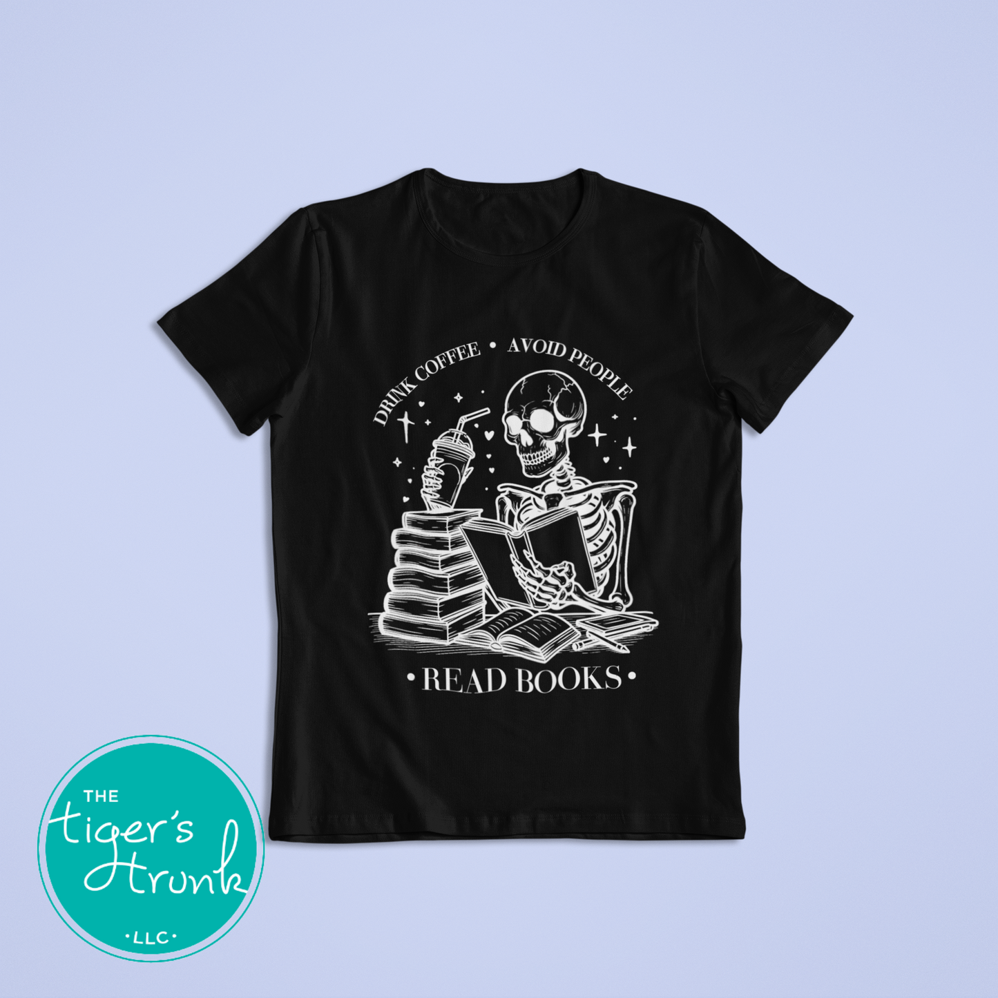 Halloween Shirt | Bookish Graphic Tee | Drink Coffee, Avoid People, Read Books | Short-Sleeve Shirt