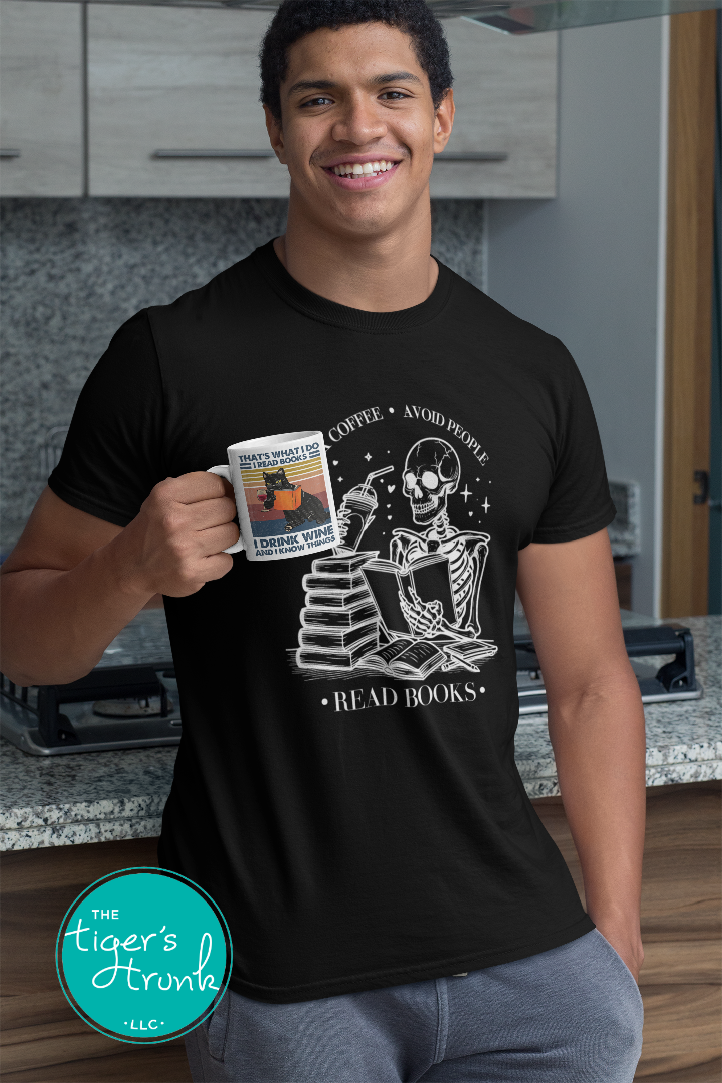 Halloween Shirt | Bookish Graphic Tee | Drink Coffee, Avoid People, Read Books | Short-Sleeve Shirt