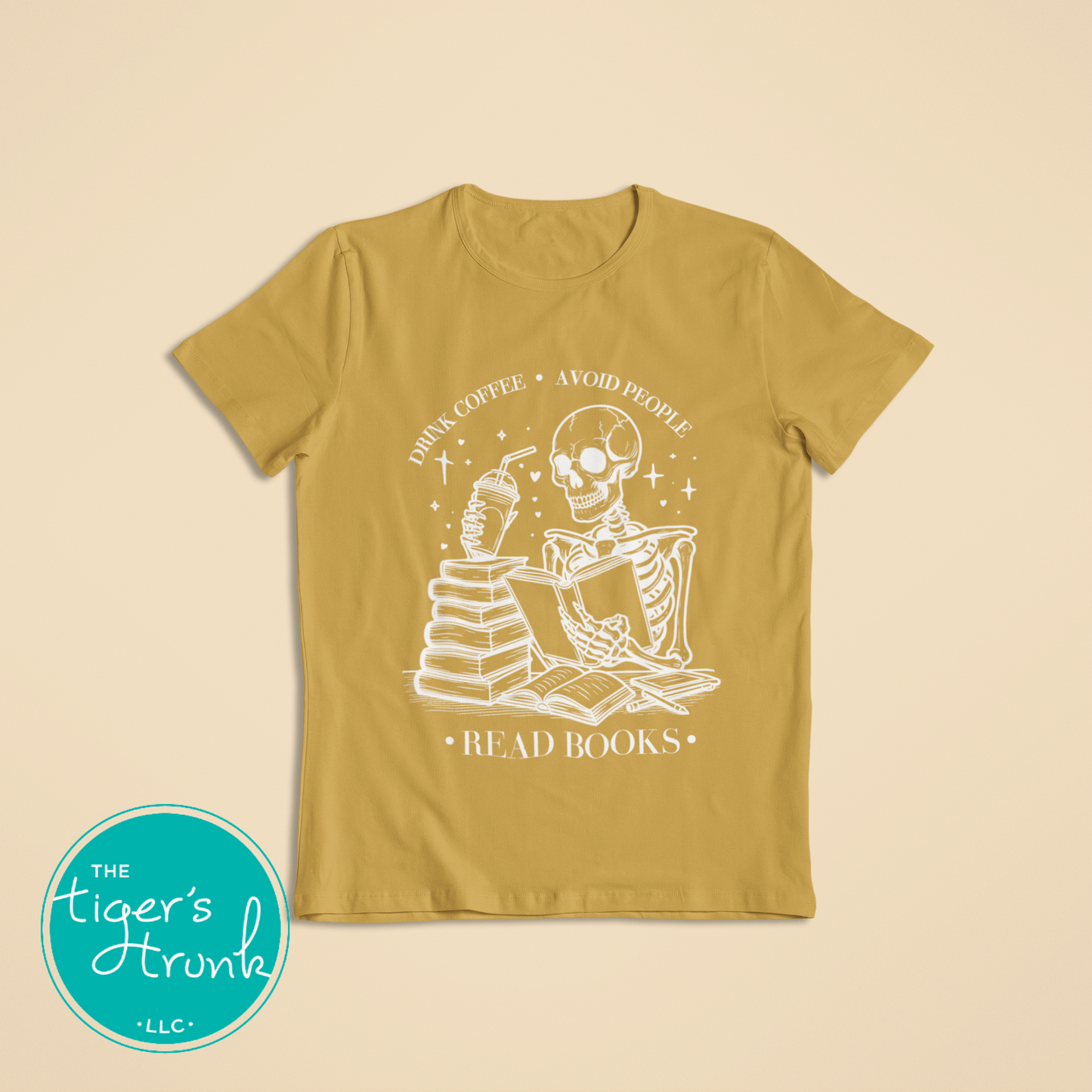 Halloween Shirt | Bookish Graphic Tee | Drink Coffee, Avoid People, Read Books | Short-Sleeve Shirt