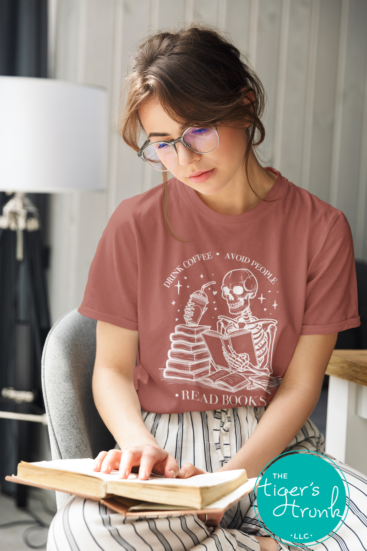 Halloween Shirt | Bookish Graphic Tee | Drink Coffee, Avoid People, Read Books | Short-Sleeve Shirt