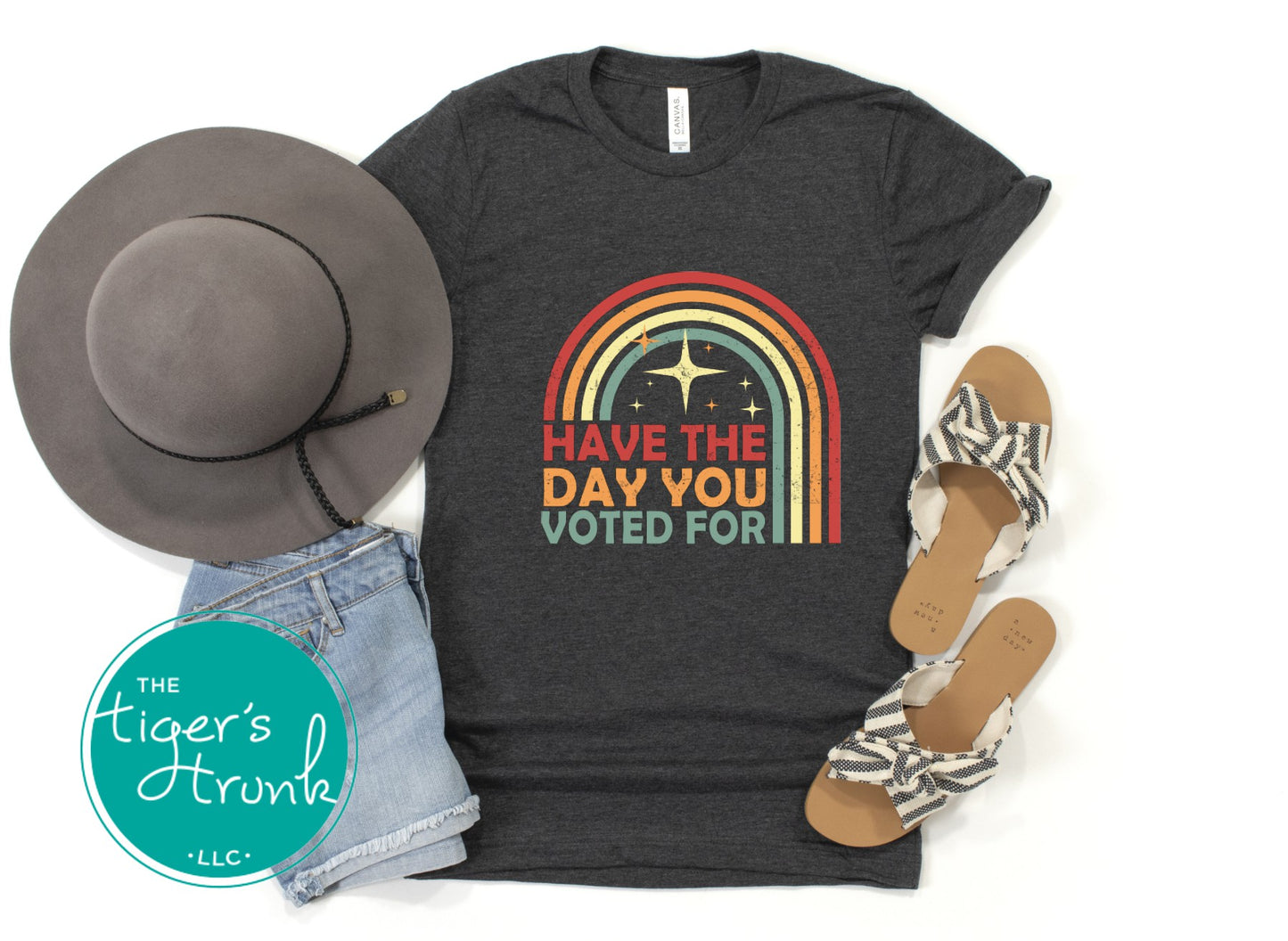 Political statement t-shirt with Have the Day You Voted For message, subtle activist apparel