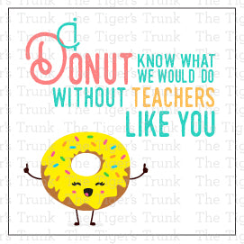 Printable donut-themed teacher appreciation tags with message "I Donut Know What I Would Do Without a Teacher Like You," 4 per page