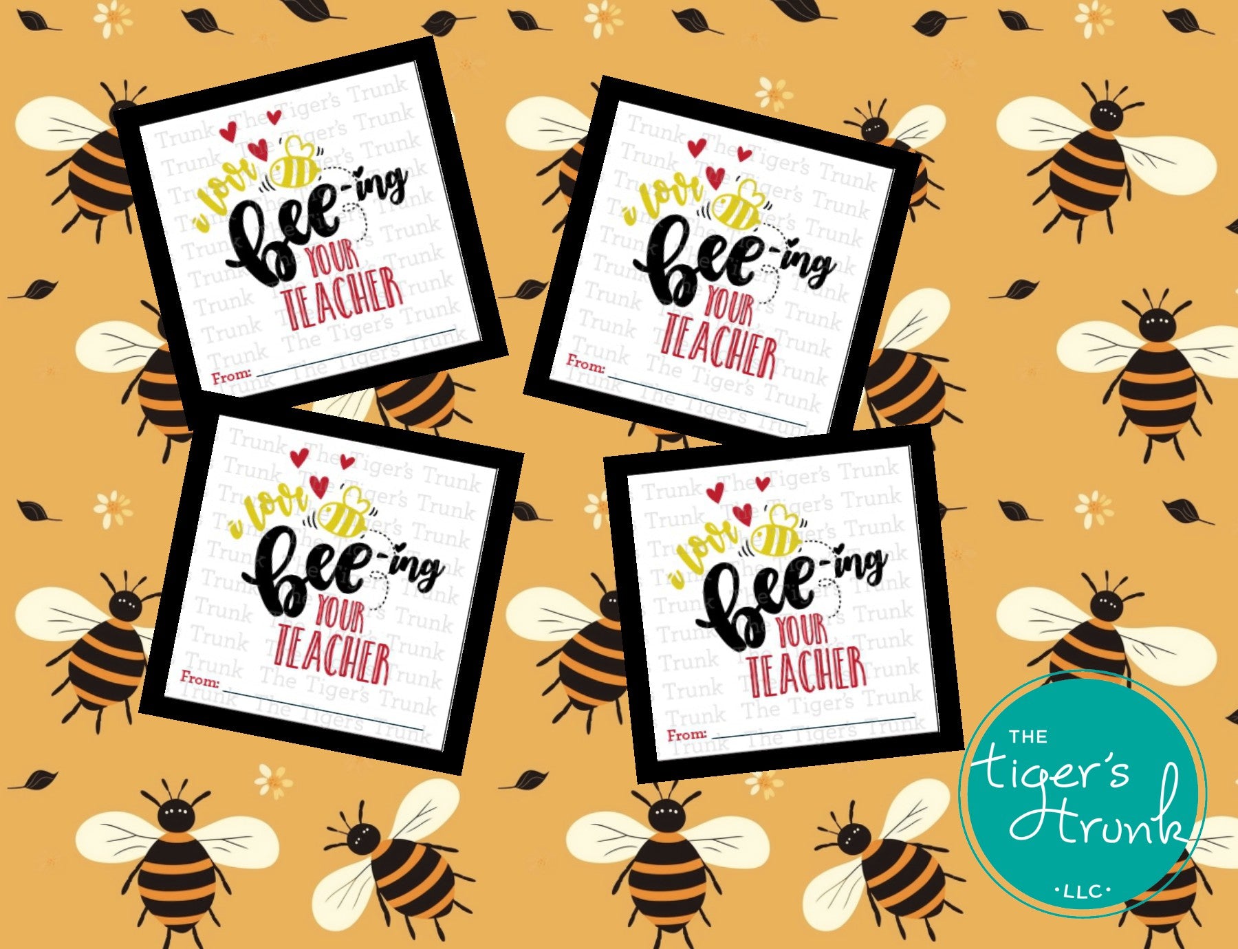 Valentine’s cards with a honey bee theme featuring "I Love Bee’ing Your Teacher," perfect for students.