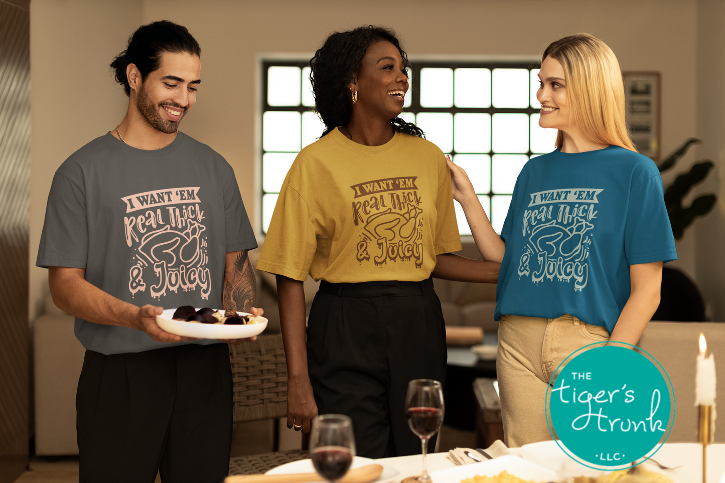 funny thanksgiving thick and juicy shirt, retro turkey day tee, cheeky holiday foodie gift, cozy fall thanksgiving outfit