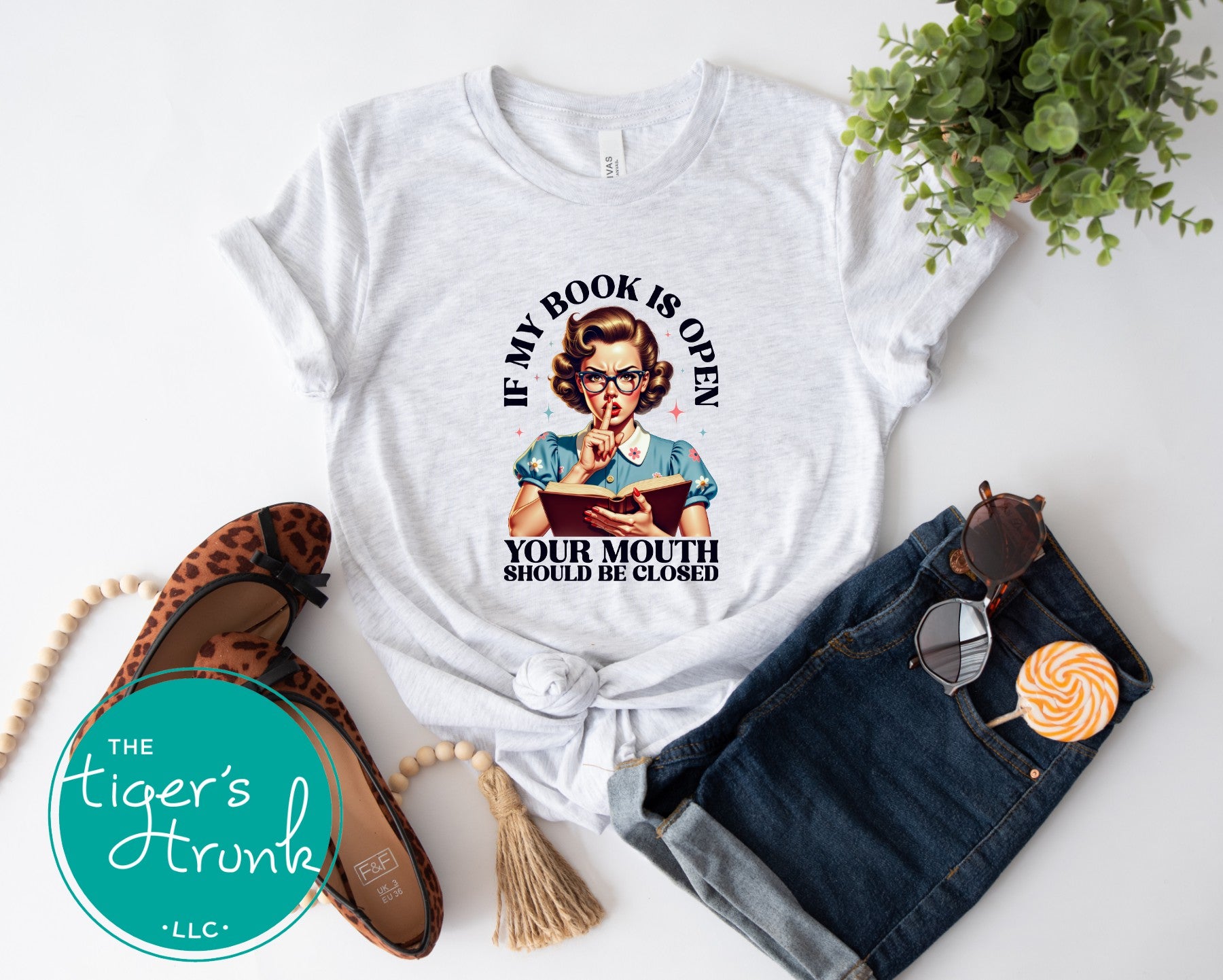 T-shirt with the phrase "If My Book Is Open Your Mouth Should Be Closed," funny sarcastic reader tee for introverts and book lovers