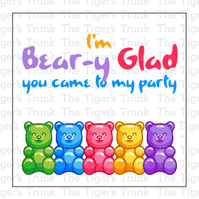 Bear-themed thank you tags with fun messages like "I'm Bear-y Glad We're Friends" and "You Are Bear-y Sweet," perfect for party favors.