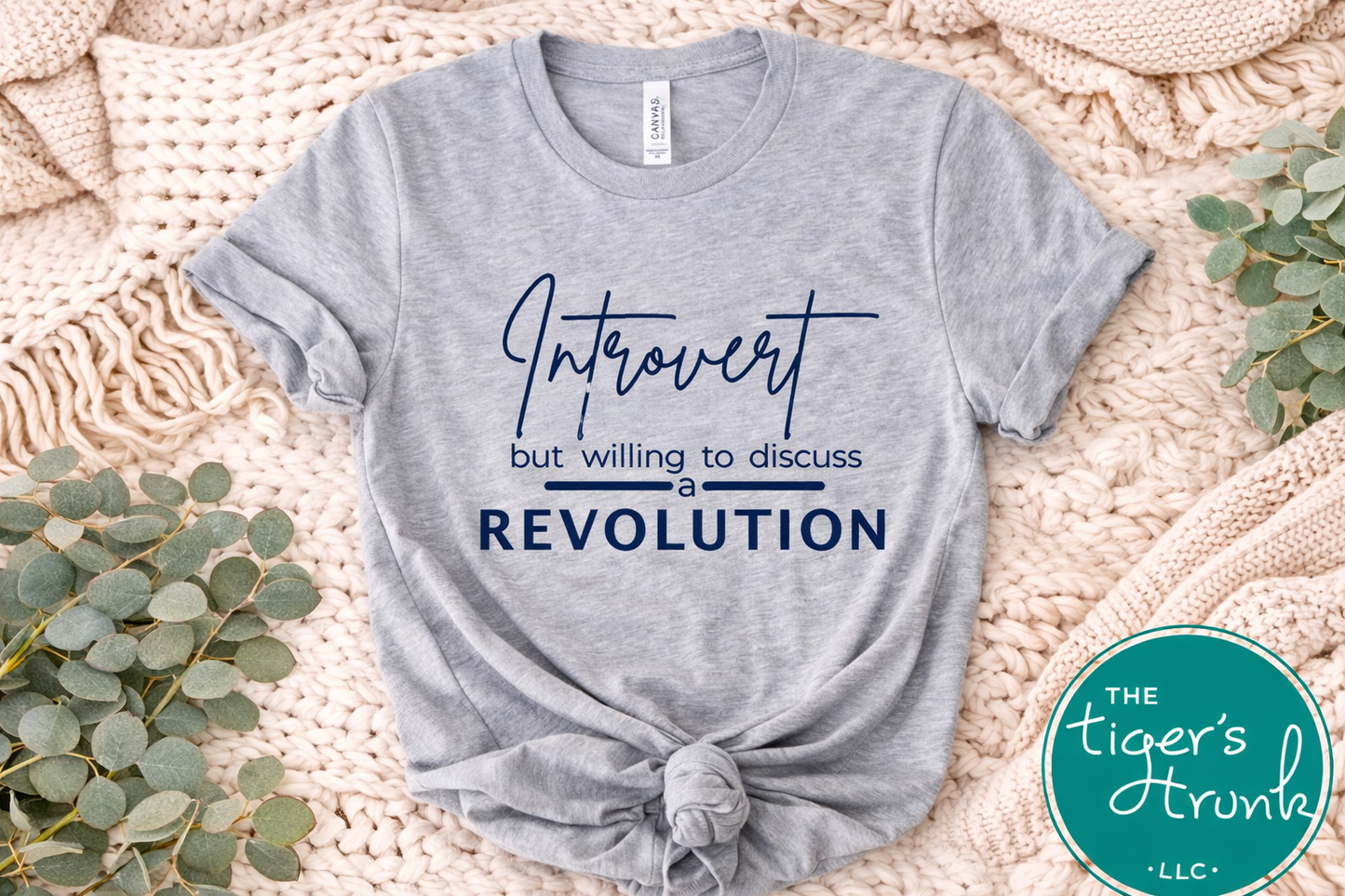Athletic gray introvert but willing to discuss a revolution shirt