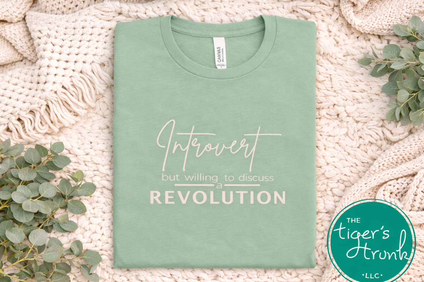 Sage green introvert graphic tee minimalist text