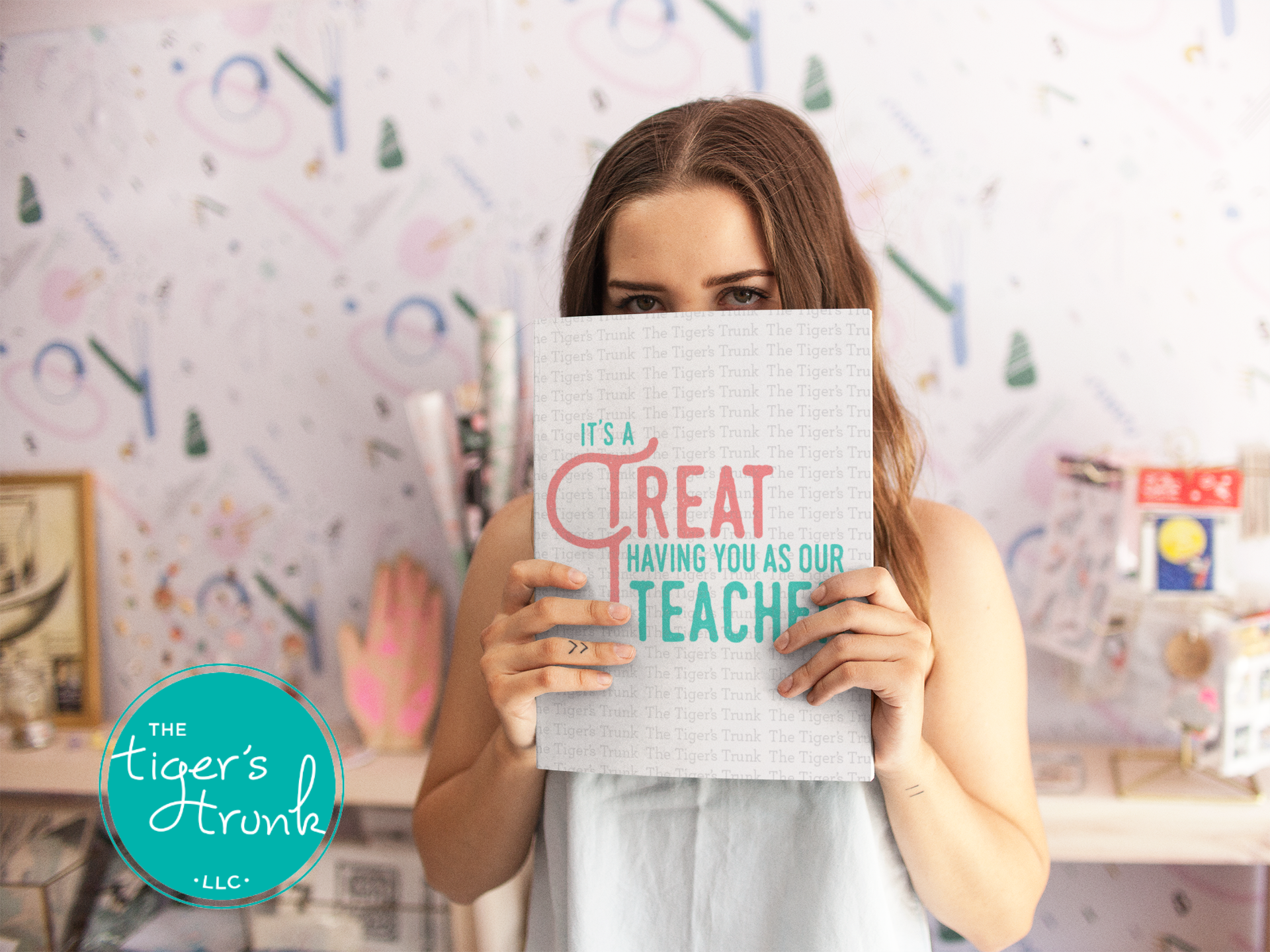 Printable sign with the message "It’s a Treat Having You as My Teacher," sweet appreciation decor for classroom or staff lounge