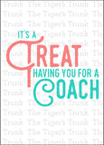 Coach Thank You Card | It's a Treat Having You for a Coach | Instant Download | Printable Card